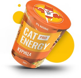 Баночка с кормом Cat Energy с курицей, 500 грамм.